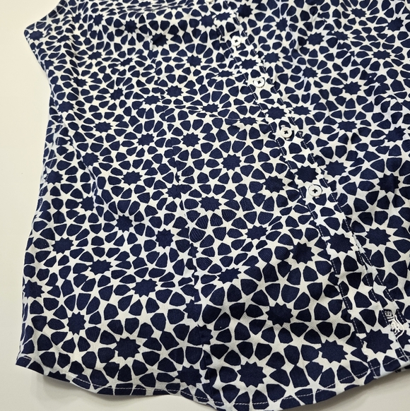 Talbots Navy and White Sleeveless Button-Front Geometric Print Shirt - Picture 6 of 6